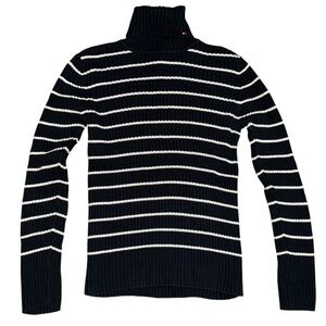 Tommy Hilfiger Navy/White, Ribbed Stripped Turtleneck Sweater, Medium